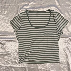 Hollister Olive and White Striped Tee xxl